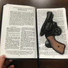 Pistol in Bible Safe